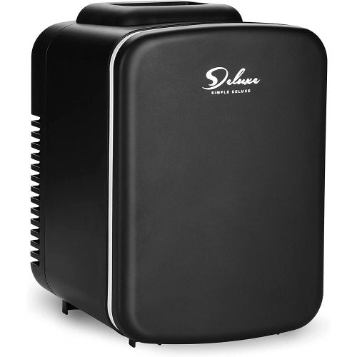 Simple Deluxe Mini Fridge, 4L/6 Can Portable Cooler & Warmer Freon-Free Small Refrigerator Provide Compact Storage for Skincare, Beverage, Food, Cosmetics,Black