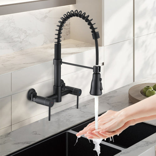 Matte Black 3 Functions Wall Mounted Bridge Kitchen Faucet