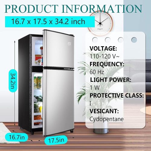 Downloads: 73  3.5Cu.Ft Compact Refrigerator Mini Fridge with Freezer, Small Refrigerator with 2 Door, 7 Level Thermostat Removable Shelves for Kitchen, Dorm, Apartment, Bar