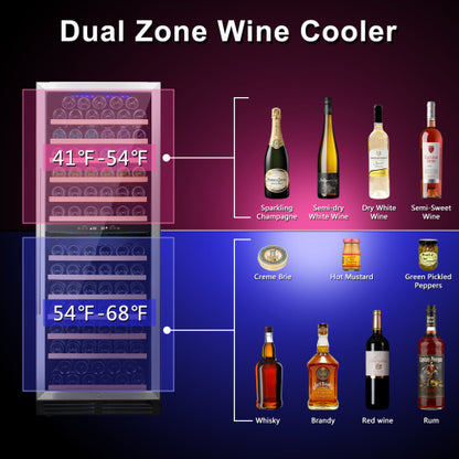 SOTOLA 24 inch Dual Zone Wine Cooler Refrigerator, 152 Bottle Large Capacity Fast Cooling Low Noise, Frost Free Wine Fridge with Digital Temperature Control, Freestanding or Built-in