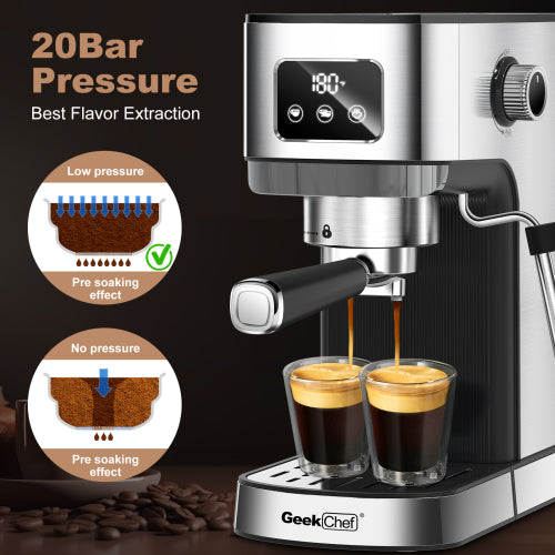 Espresso Machine, Cappuccino & Latte Machine with ESE POD Filter & Milk Frother Steam Wand, Accurate Temperature & Time Control, Compact Coffee Machine for Home,Stainless Steel