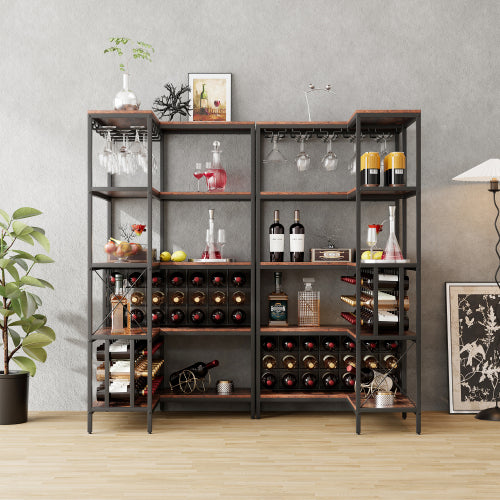 Corner Wine Rack Bar Cabinet Industrial Freestanding Floor Bar Cabinets for Liquor and Glasses Storage for Home Kitchen