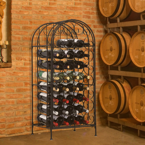 35 Bottle Wrought Iron Wine Rack Cabinet with Lock - Black