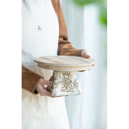 D9.5" x 5.5" Cake Stand, Wood Cake Plate with Magnesium Base