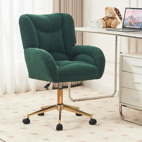 Teddy Fabric 360 Swivel Home Office Chair With Gold Metal Base And Universal Wheels,Green