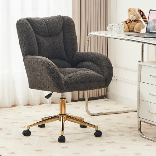 Teddy Fabric 360 Swivel Home Office Chair With Gold Metal Base And Universal Wheels,Dark Gray