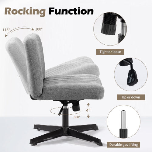 Office Chair Armless Desk Chair No Wheels, Fabric Padded Wide Seat Home Office Chairs, 115° Rocking Mid Back Cute Computer Chair for Bedroom, Vanity, Makeup