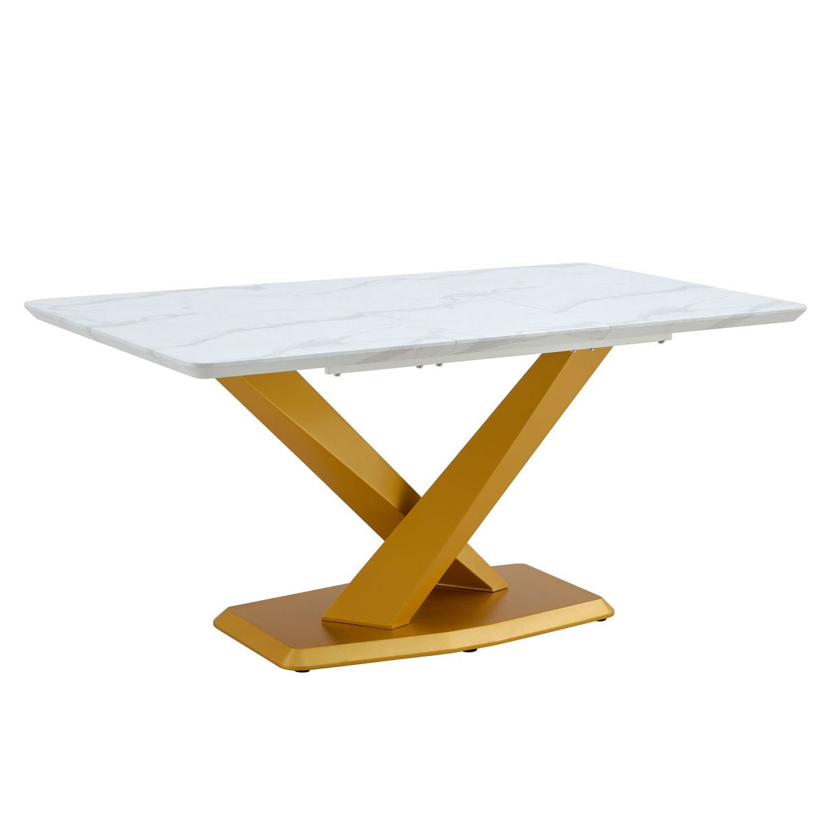 AKoia-Spacious White Imitation Marble Dining Table for 6-8 with Golden Legs