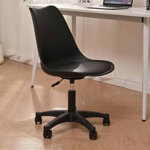 Black PP with Wheels Adjustable Height Office Chair for Study,Modern Armless Swivel Plastic Chair for Living Room