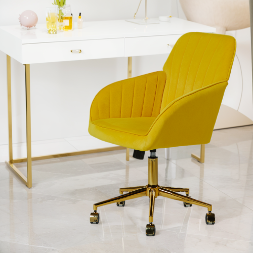 Office chair is equipped with a gold base