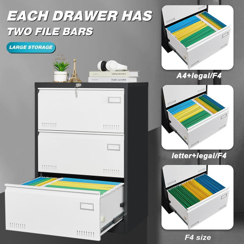 3 Drawer Metal Lateral File Cabinet with Lock,Office Vertical Files Cabinet for Home Office/Legal/Letter/A4,Locking Metal File Cabinet,Assembly Required