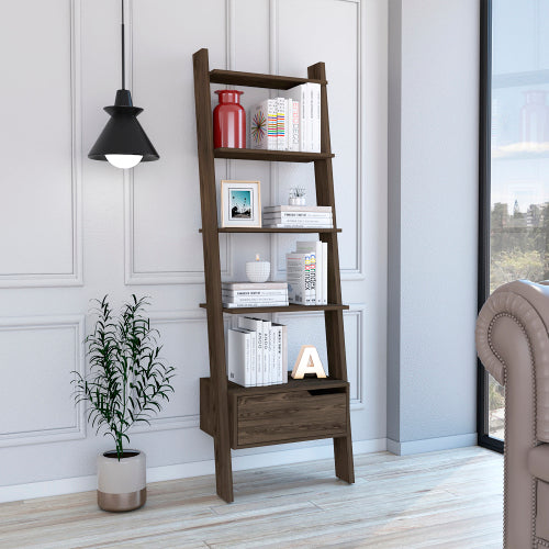 Hamburg Ladder Bookcase, Five Open Shelves, One Drawer