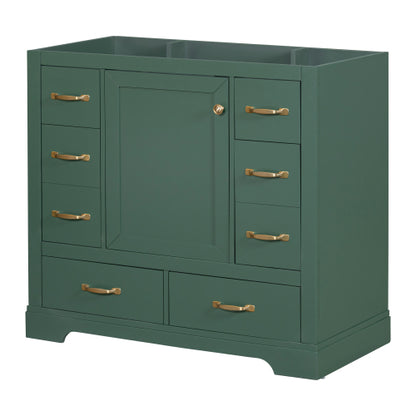 36" Bathroom Vanity without Sink, Cabinet Base Only, Six Drawers, Multi-Functional Drawer Divider, Adjustable Shelf, Green