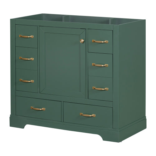 36" Bathroom Vanity without Sink, Cabinet Base Only, Six Drawers, Multi-Functional Drawer Divider, Adjustable Shelf, Green