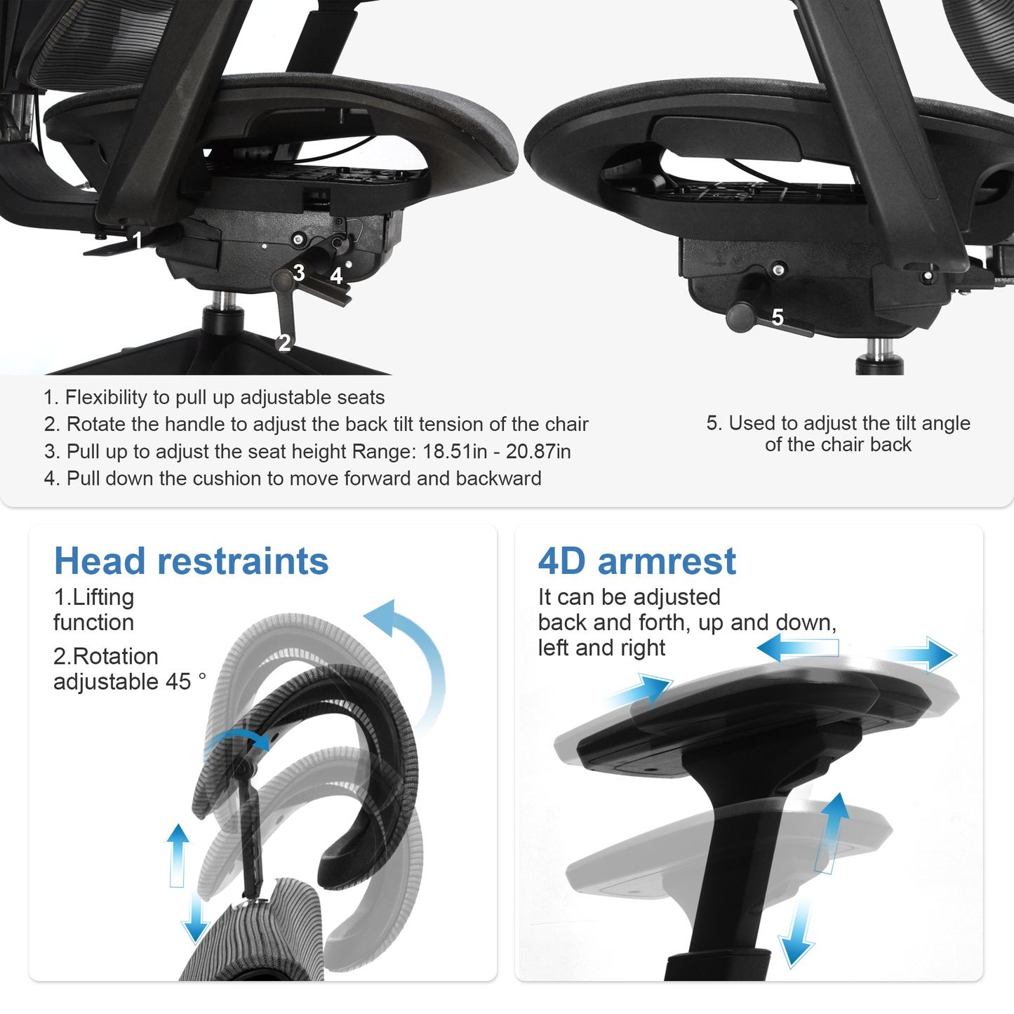 Big and Tall Office Chair with Adjustable lumbar and slide seats , Headrest and 4d armrest , tilt function max degree is 115 °, 300LBS, Black