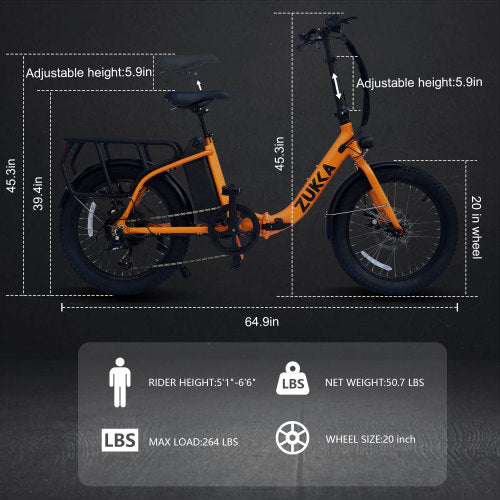 Electric Bike for Adults, 500W Motor 25MPH Max Speed, 48V 10AH Removable Battery, 20" Fat Tire Foldable Electric Bike and 7-Speed Electric Bicycles