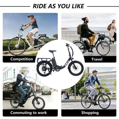 Electric Bike for Adults, 500W Motor 25MPH Max Speed, 48V 10AH Removable Battery, 20" Fat Tire Foldable Electric Bike and 7-Speed Electric Bicycles