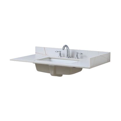 Montary Sintered stone bathroom vanity top white gold side splash