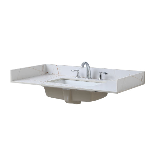 Montary Sintered stone bathroom vanity top white gold side splash