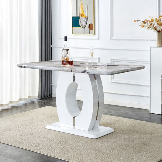 AKoiai-Contemporary Elegance: White Marble Patterned Dining Table, Bar Table, and Office Desk in a Modern Minimalist Design - Perfect for Restaurants, Living Rooms, Terraces, and Kitchens  63" x 37" x 36.2