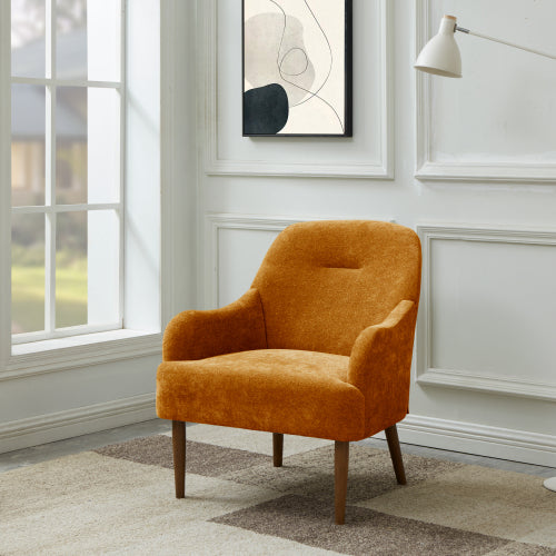 Chenille Armchair, Modern Style Accent Chair with Wood Legs, Comfy Design for Living Room, Bedroom, Office, Orange