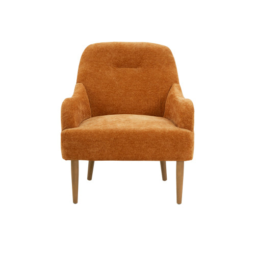 Chenille Armchair, Modern Style Accent Chair with Wood Legs, Comfy Design for Living Room, Bedroom, Office, Orange