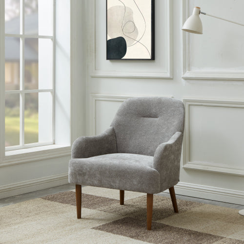 Chenille Armchair, Modern Style Accent Chair with Wood Legs, Comfy Design for Living Room, Bedroom, Office, Gray