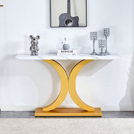 Elegant and Artistic: Modern Minimalist Foyer Table with White Tabletop, Gold Bracket, and Bottom Plate - Enhancing the Beauty and Artistic Atmosphere of Your Home - Perfect for the Foyer