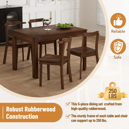 Farmhouse 65" 5-Piece Extendable Dining Table Set with Wheels Kitchen Table Set with 17.7" Pull-out Side Table and Dining Chairs for Small Places, Brown