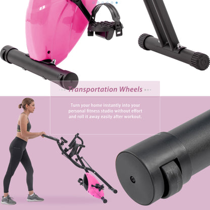 Folding Exercise Bike, Fitness Upright and Recumbent X-Bike with 16-Level Adjustable Resistance, Arm Bands and Backrest