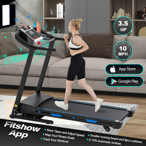 Treadmills for Home, Electric Treadmill with Automatic Incline, Foldable 3.5HP Workout Running Machine Walking, Double Running Board Shock Absorption Pulse Sensor Bluetooth Speaker APP FITSHOW