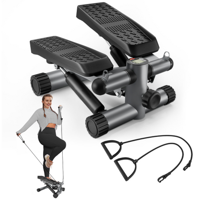 Steppers for Exercise, Stair Stepper with Resistance Bands, Mini Stepper with 330LBS Loading Capacity, Hydraulic Fitness Stepper with LCD Monitor, No Assembly Required