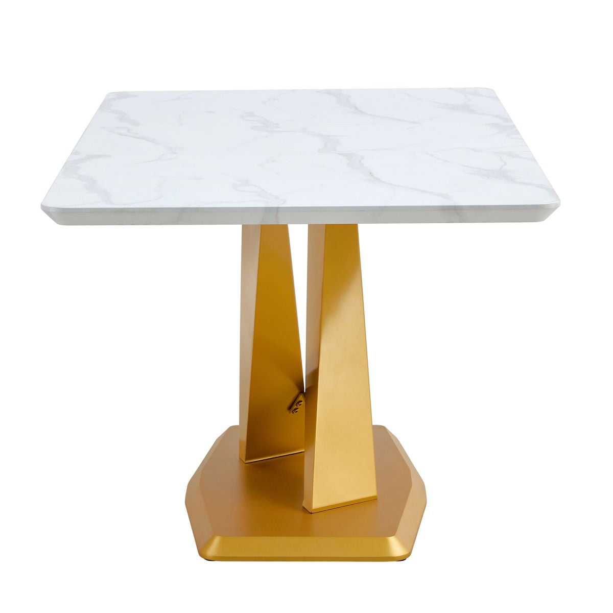 AKoia-Spacious White Imitation Marble Dining Table for 6-8 with Golden Legs