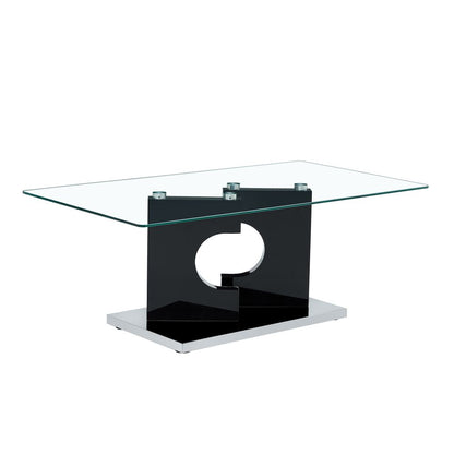 Contemporary Elegance: Rectangular Coffee Table with Tempered Glass Tabletop and Black MDF Legs - Perfect for the Living Room 47.2" x 25.5" x 18"