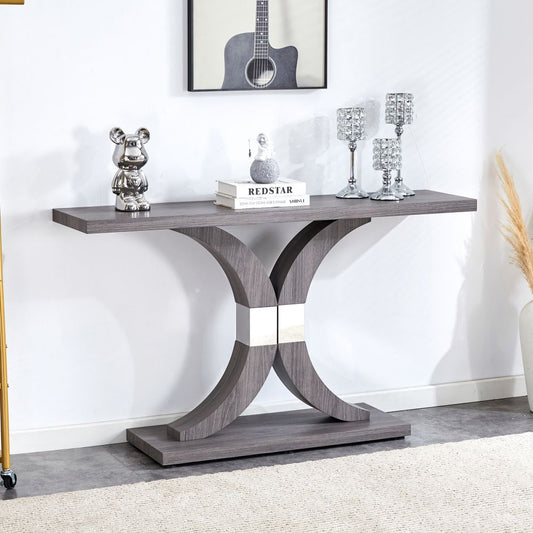 Sleek and Natural: Modern Minimalist Style Natural Gray Wood Foyer Table with MDF Wood Tabletop and MDF Stainless Steel Bracket - Enhancing the Beauty and Artistic Atmosphere of Your Home - Perfect for the Foyer