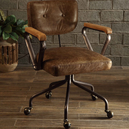 Vintage Whiskey Swivel Office Chair with Nailhead Trim