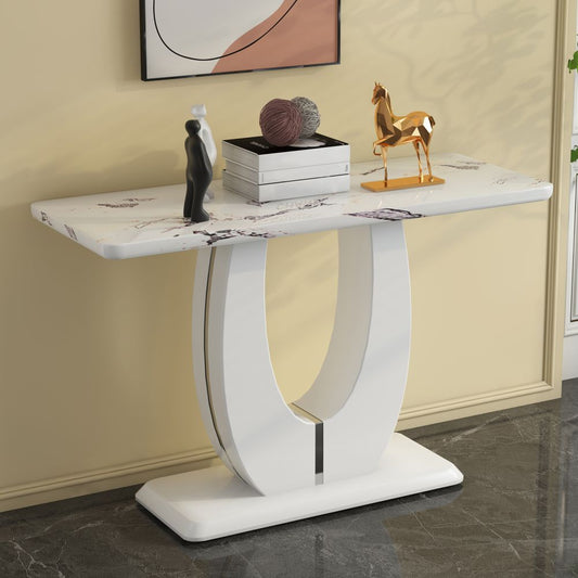 Contemporary Elegance: Modern Simple Glossy White Rectangular Counter Bar Table - Perfect for Living Room, Bedroom, Bedside, Entrance, House Balcony, Office, and Bathroom 47.24" x 18.11" x 29.52"