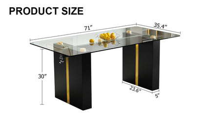 AKoiai-Versatile and Stylish: Spacious Rectangular Glass Dining Table for 6-8 People with 0.39-Inch Tempered Glass Top and Large MDF Legs - Ideal for Kitchen, Dining Room, and Living Room