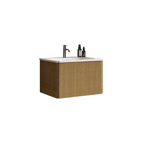 U055-Etna24W-306 Etna 24" Striped Natural Oak Bathroom Vanity with White Ceramic Sink, Wall Mounted Floating Bathroom Vanity for Modern Bathroom, One-Piece White Sink Basin without Drain and Faucet