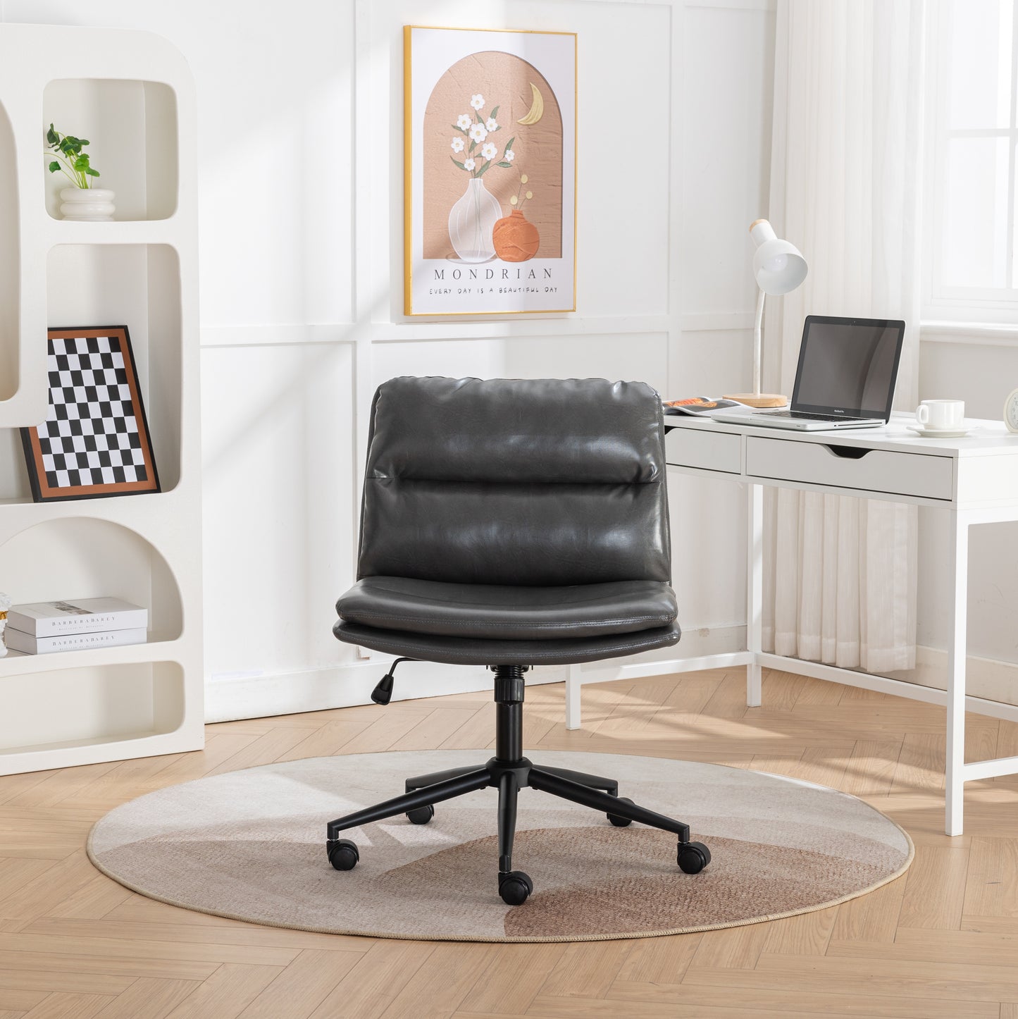 Bizerte Adjustable Swivel Criss-Cross Chair, Wide Seat/ Office Chair /Vanity Chair, Gray